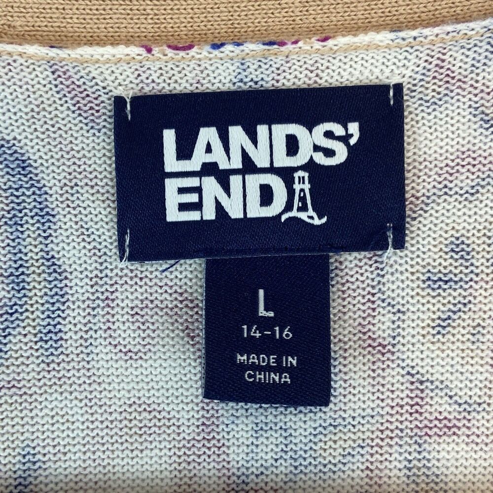 Lands End Long Line Cardigan Sweater Women's Large 14-16 Paisley Open Front - Picture 5 of 8